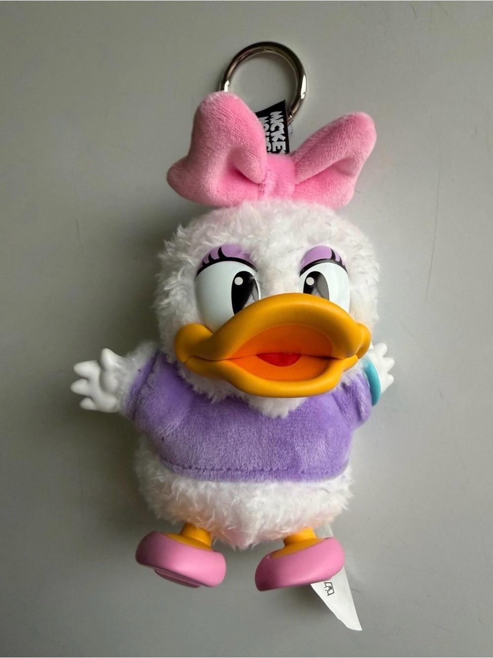 Daisy Duck Plush Keychain with Pink Bow and Purple Outfit